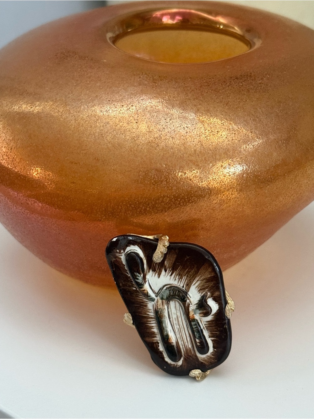 Hand Crafted Brown and Gold Abstract Cat Brooch